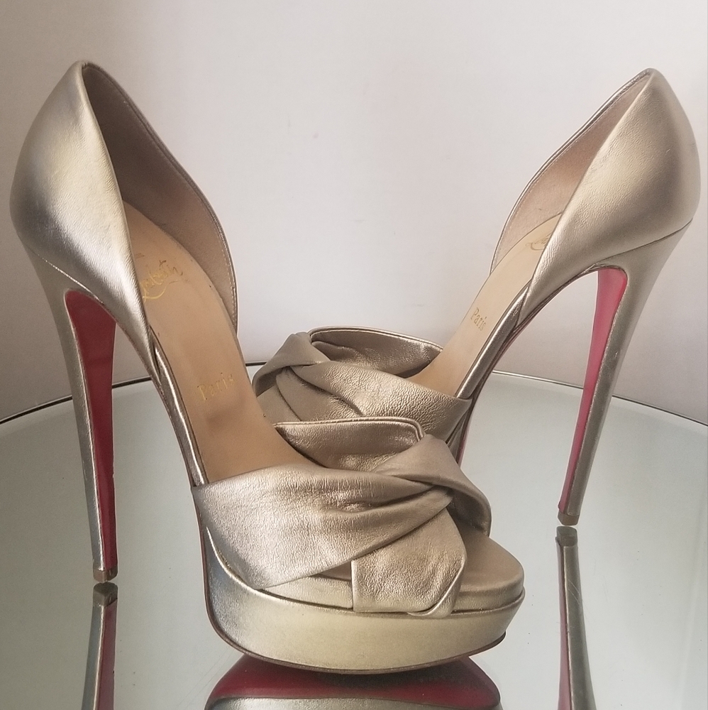 Christian Louboutin Gold Leather Criss Cross Platform Pumps Size 38